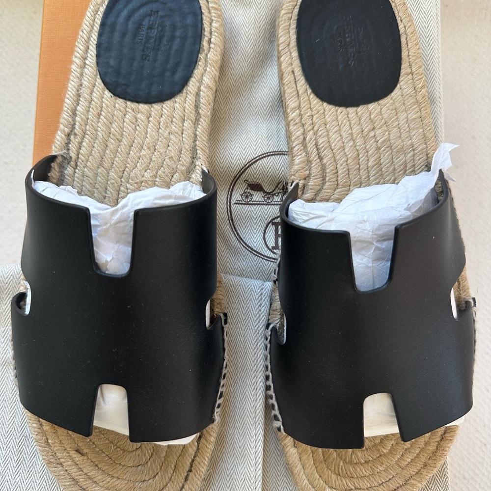 Hermes Black and Tan Sandals